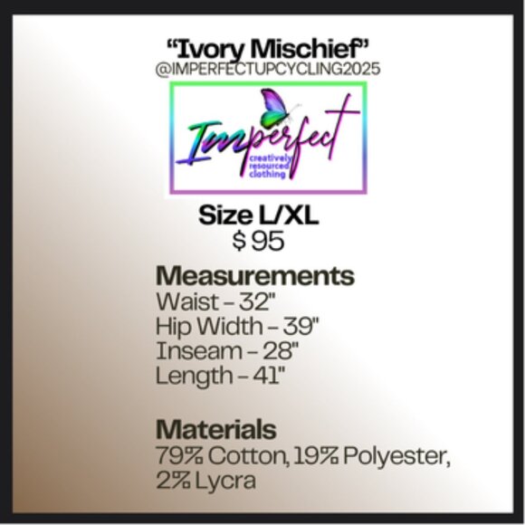 Upcycled  wide leg ivory pants with lace - Picture 2 of 2